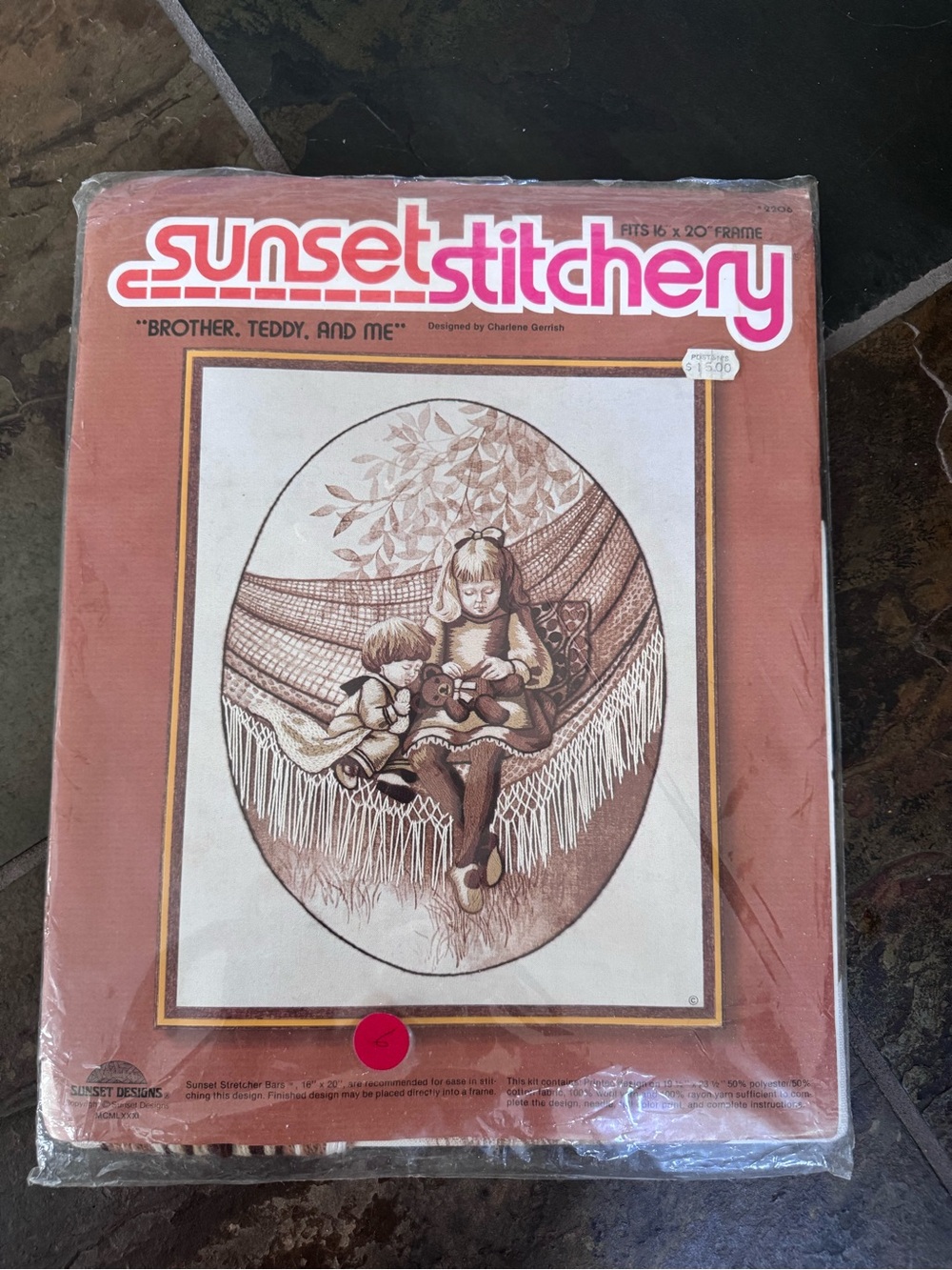 Vintage 1980's Sunset Stitchery Brother Teddy and Me Crewel crosstitch Kit